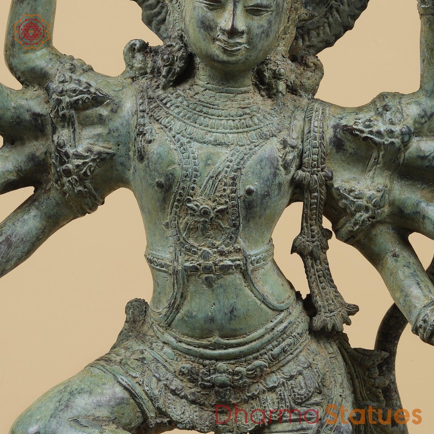 Bronze Dancing Krishna on Snake With Diya Fine, Green Patina Finish  26” Origin - Java, Indonesia