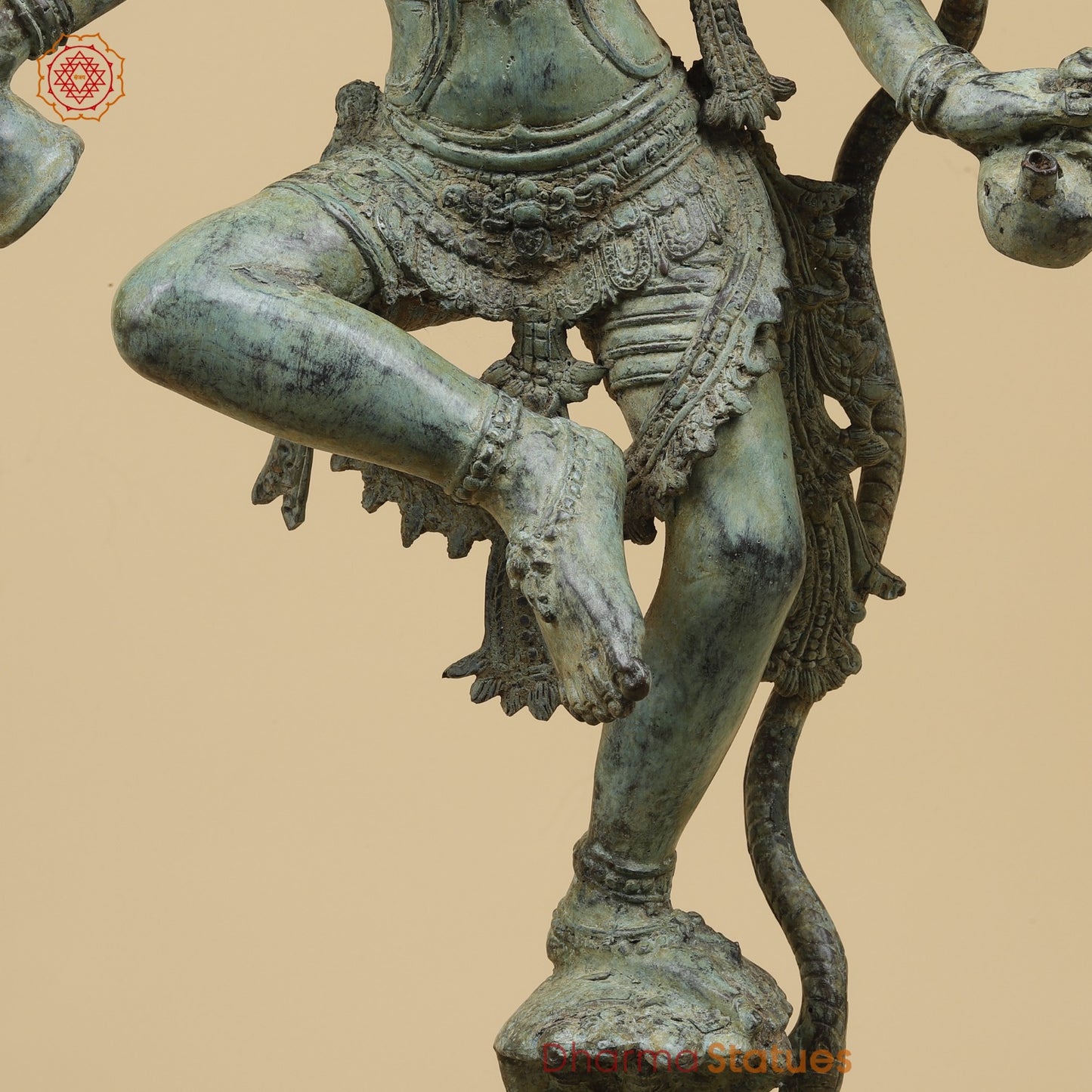 Bronze Dancing Krishna on Snake With Diya Fine, Green Patina Finish  26” Origin - Java, Indonesia