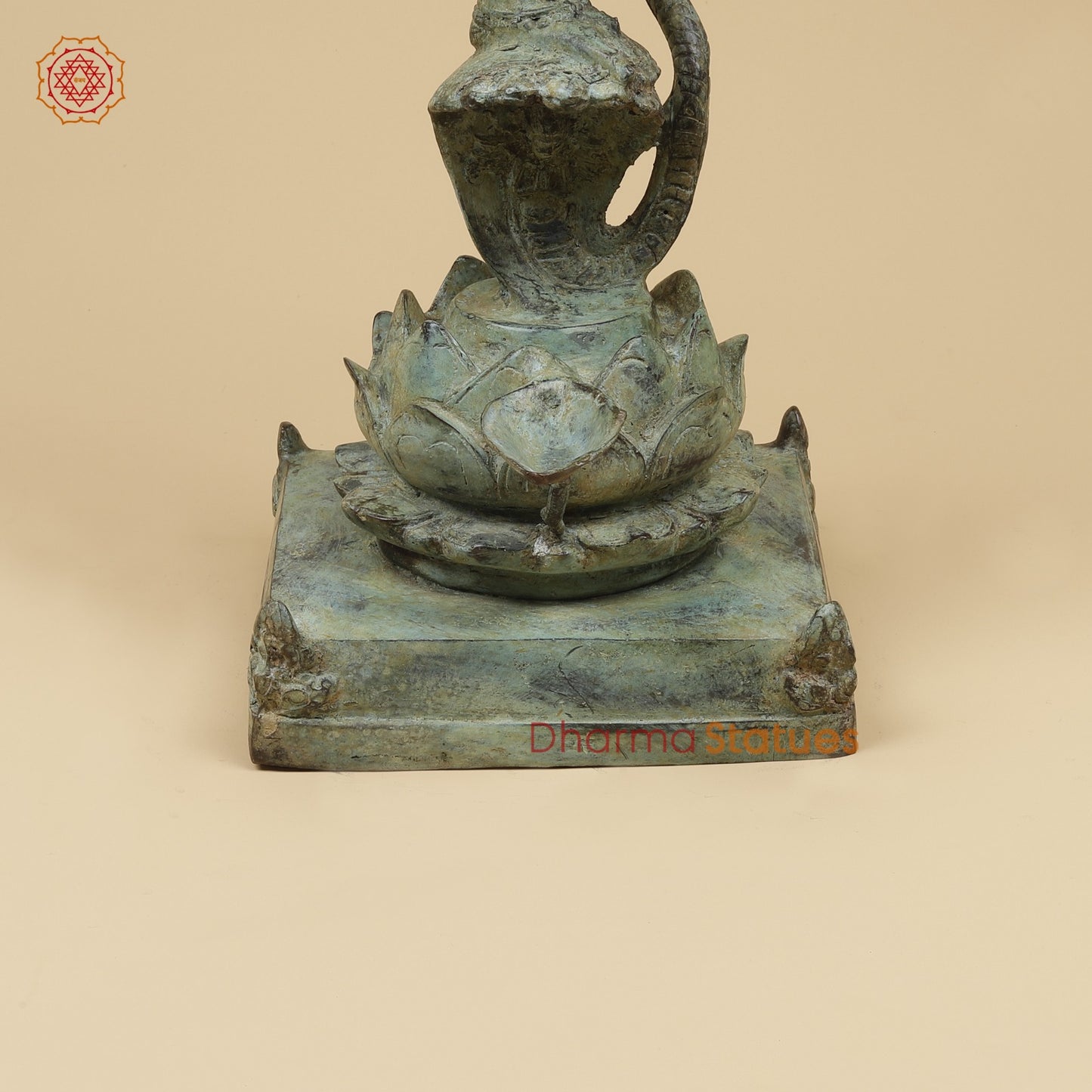 Bronze Dancing Krishna on Snake With Diya Fine, Green Patina Finish  26” Origin - Java, Indonesia