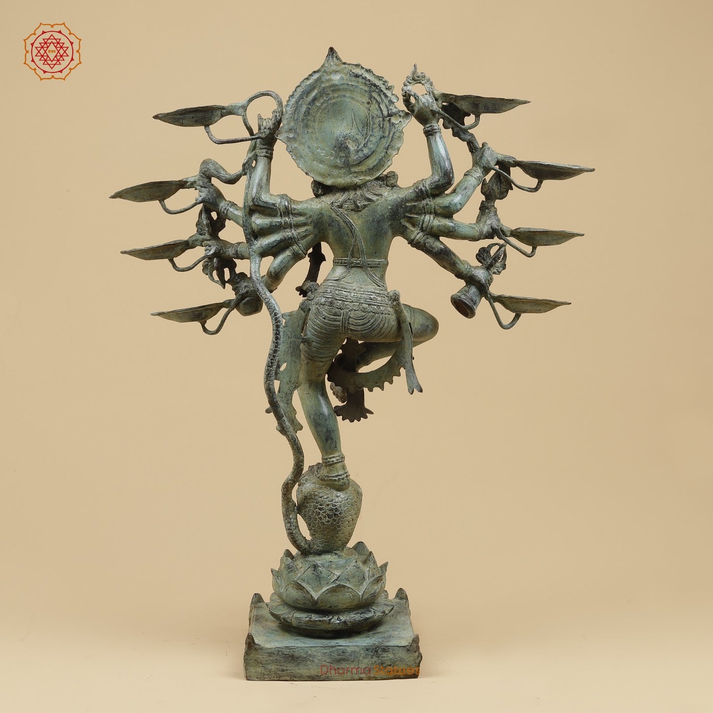 Bronze Dancing Krishna on Snake With Diya Fine, Green Patina Finish  26” Origin - Java, Indonesia