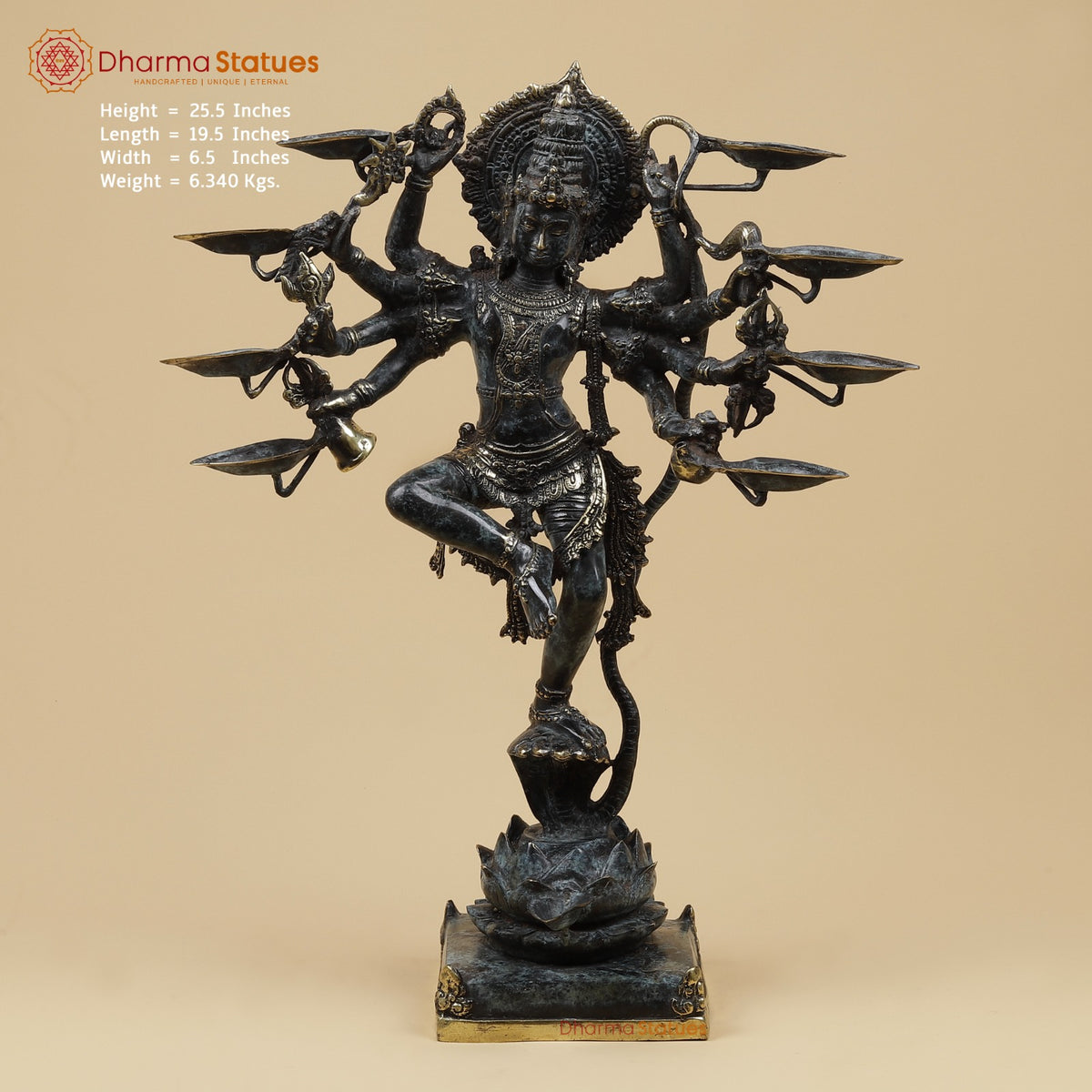 Bronze Dancing Krishna on Snake With Diya Fine, Tuqoise Patina Finish  26” Origin - Java, Indonesia