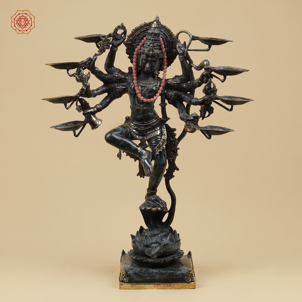 Bronze Dancing Krishna on Snake With Diya Fine, Tuqoise Patina Finish  26” Origin - Java, Indonesia