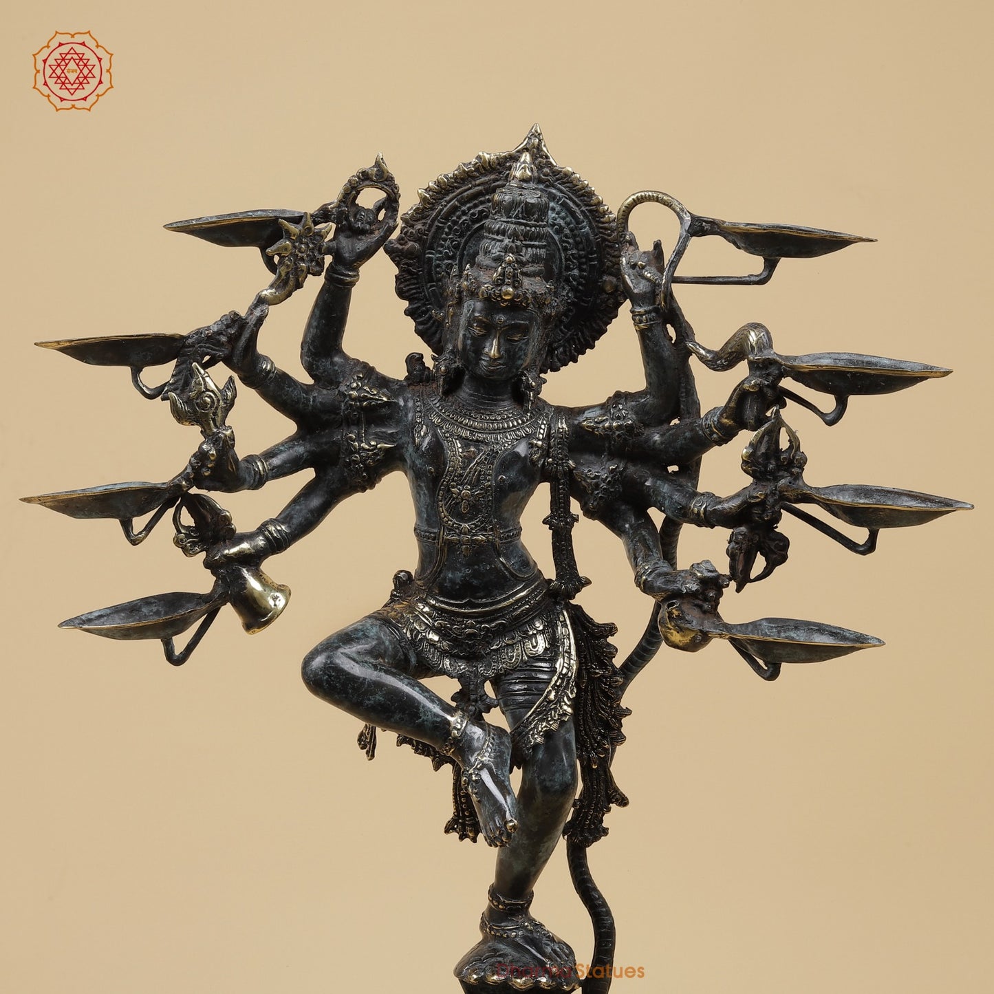 Bronze Dancing Krishna on Snake With Diya Fine, Tuqoise Patina Finish  26” Origin - Java, Indonesia