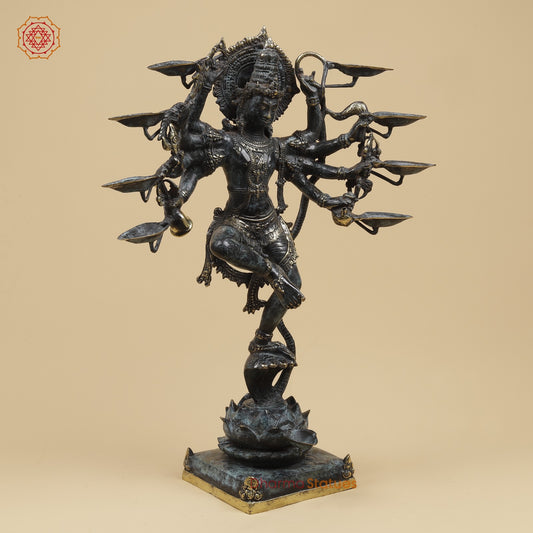 Bronze Dancing Krishna on Snake With Diya Fine, Tuqoise Patina Finish  26” Origin - Java, Indonesia