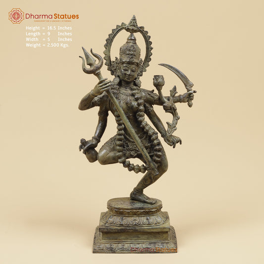 Bronze Kaali Dancing with Trishul Fine, Antique Green finish 17”
