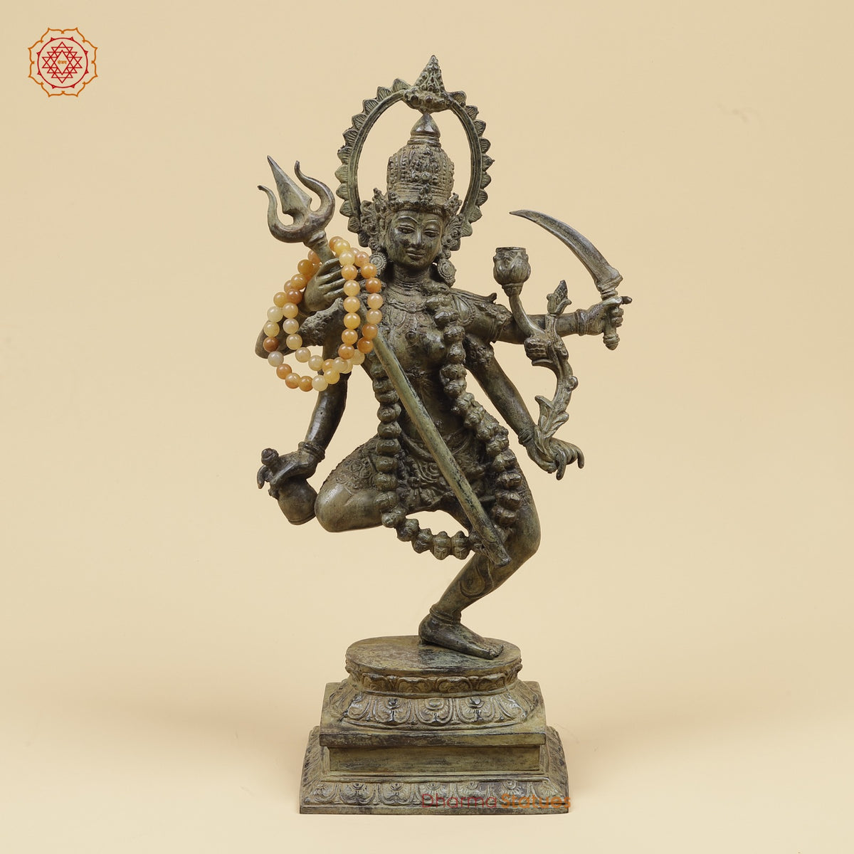 Bronze Kaali Dancing with Trishul Fine, Antique Green finish 17”