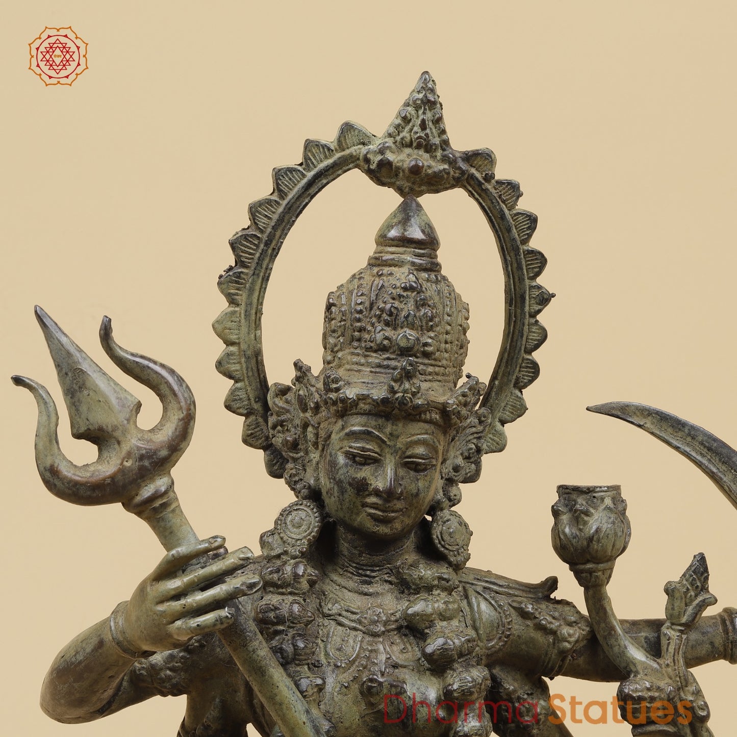 Bronze Kaali Dancing with Trishul Fine, Antique Green finish 17”