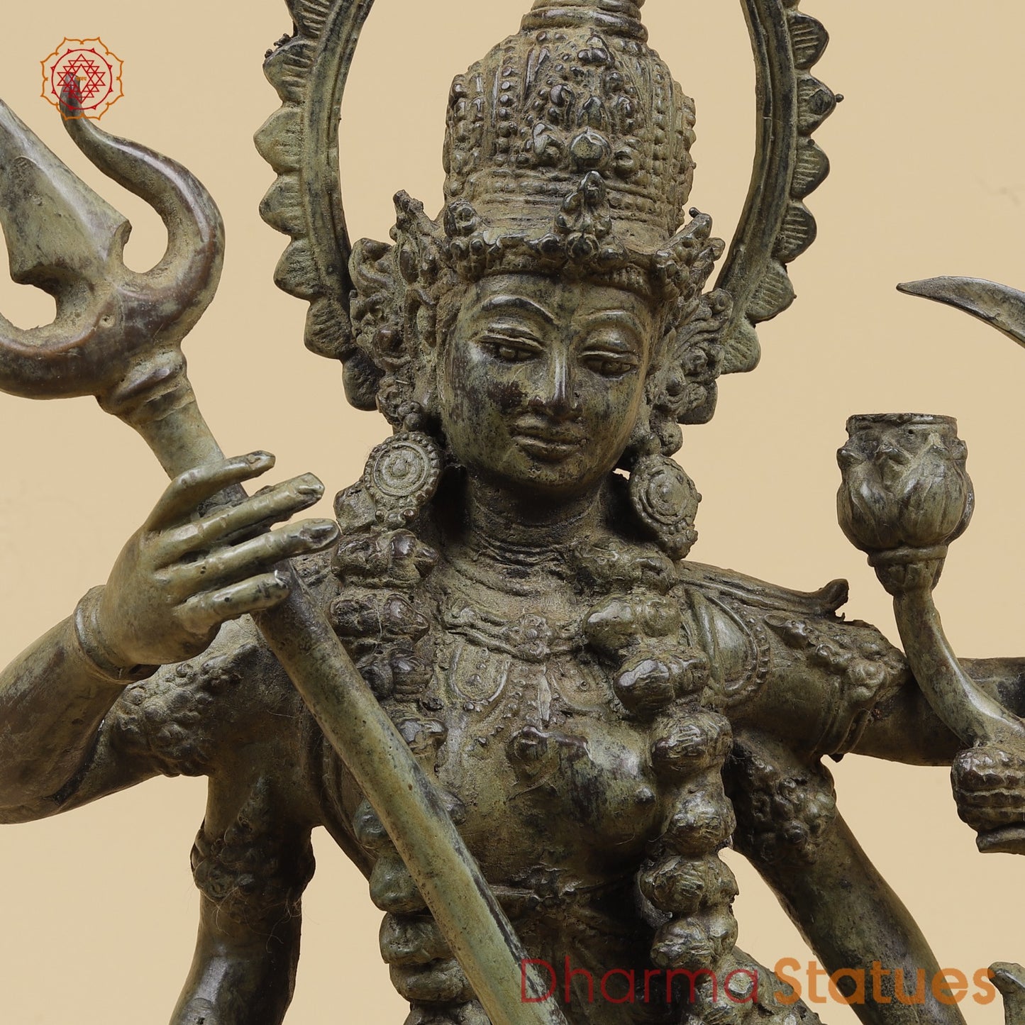 Bronze Kaali Dancing with Trishul Fine, Antique Green finish 17”