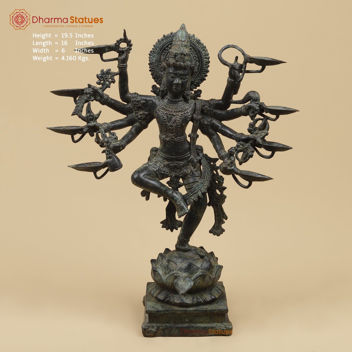 Bronze Dancing Krishna Holding 9 Diya Fine, Natural Patina 20” Origin - Java, Indonesia.