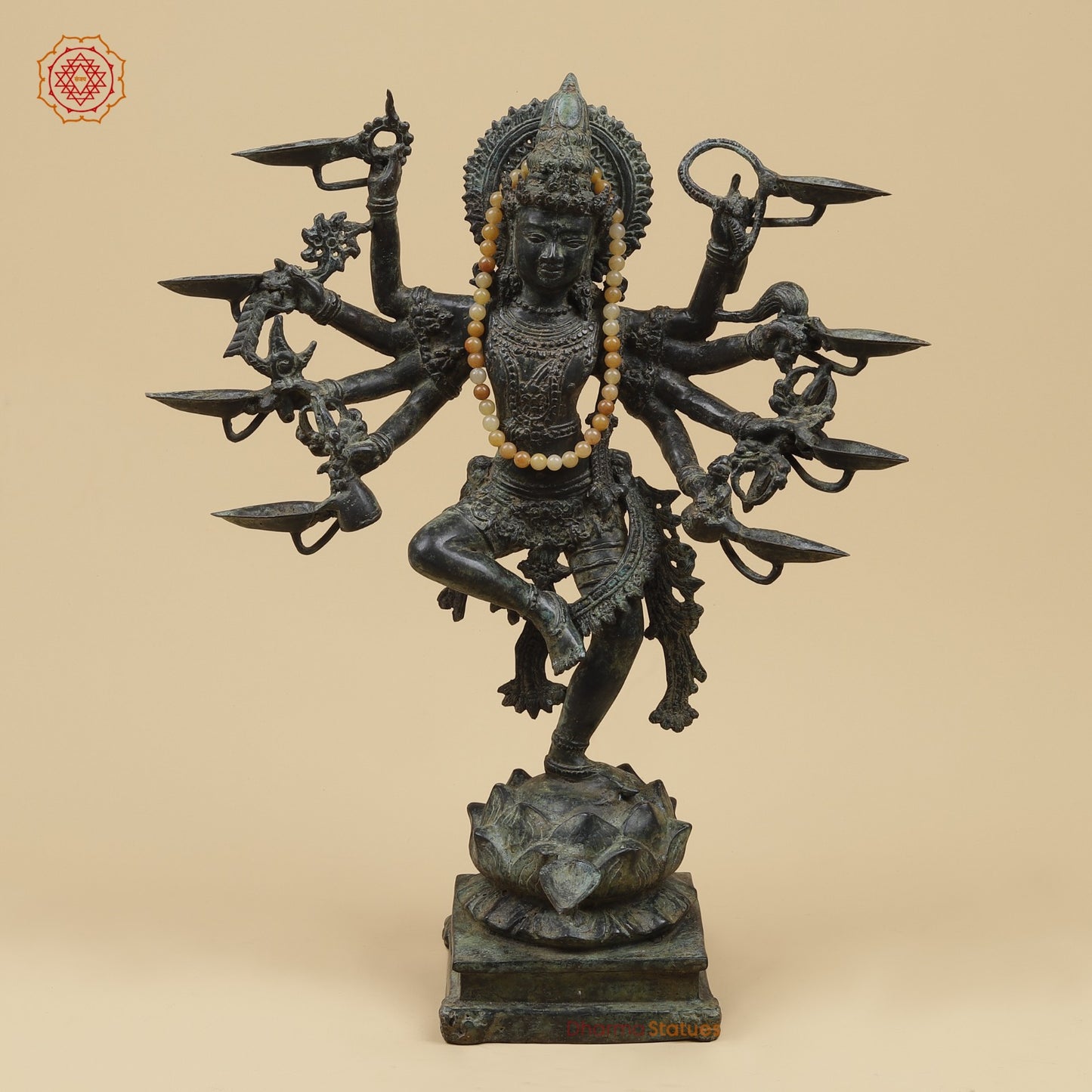 Bronze Dancing Krishna Holding 9 Diya Fine, Natural Patina 20” Origin - Java, Indonesia.