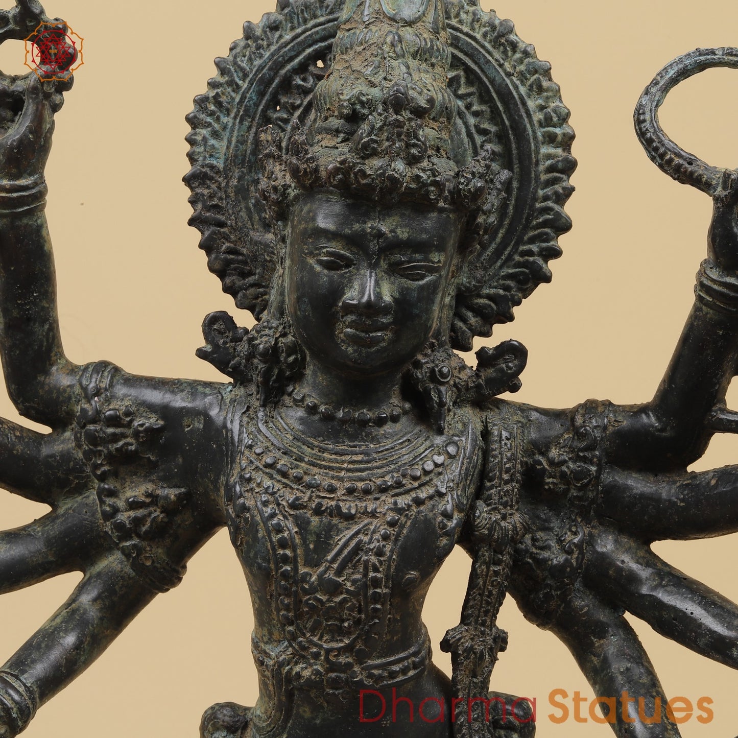 Bronze Dancing Krishna Holding 9 Diya Fine, Natural Patina 20” Origin - Java, Indonesia.
