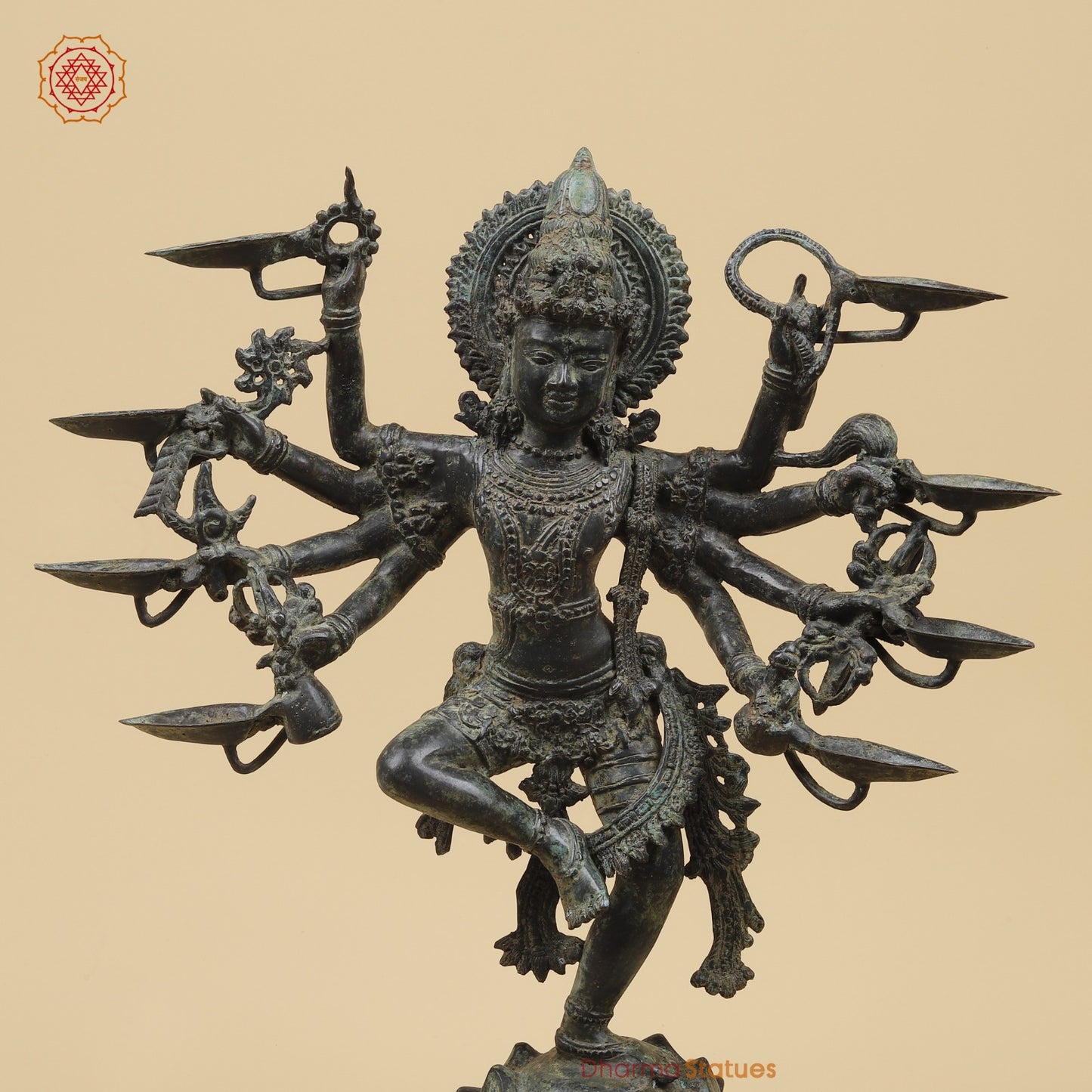 Bronze Dancing Krishna Holding 9 Diya Fine, Natural Patina 20” Origin - Java, Indonesia.