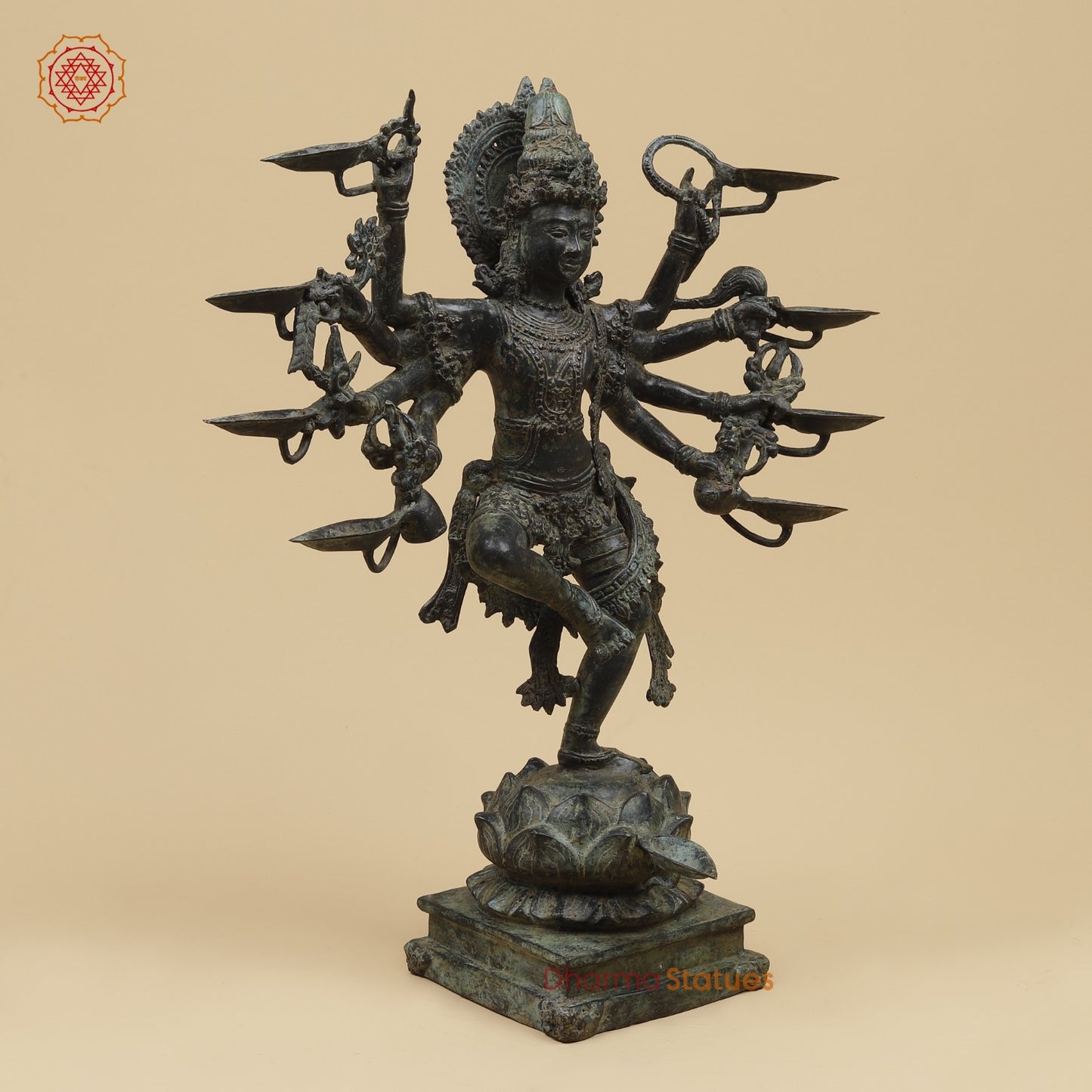 Bronze Dancing Krishna Holding 9 Diya Fine, Natural Patina 20” Origin - Java, Indonesia.