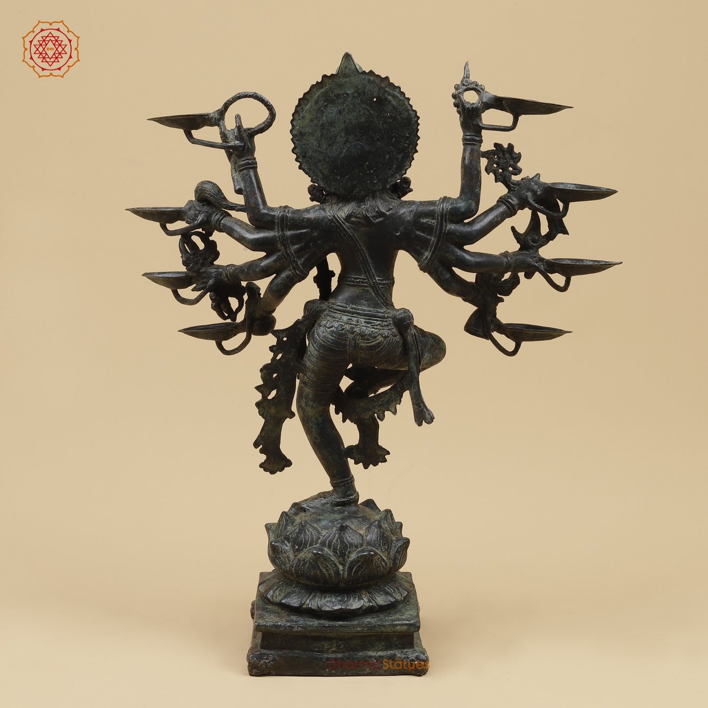 Bronze Dancing Krishna Holding 9 Diya Fine, Natural Patina 20” Origin - Java, Indonesia.