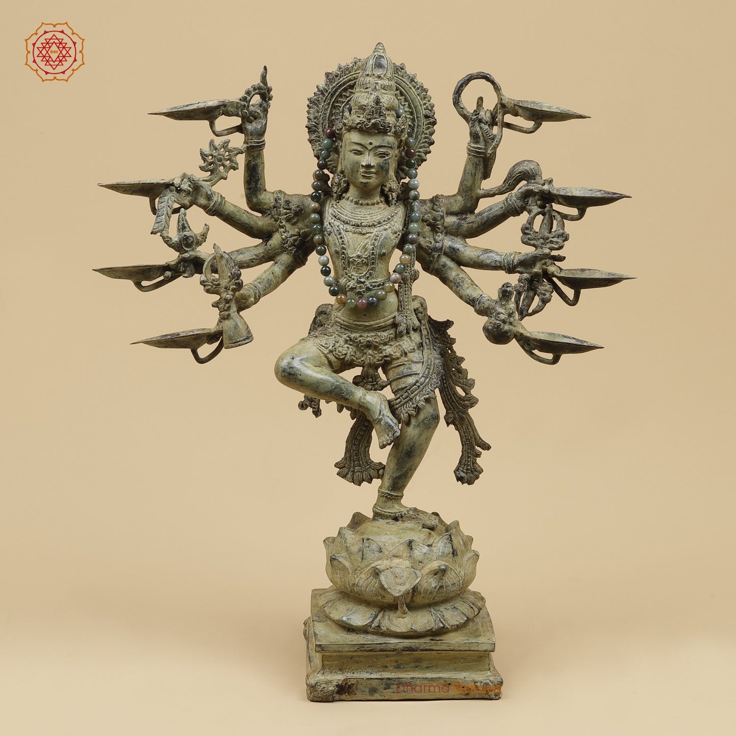 Bronze Dancing Krishna Holding 9 Diya Fine, Natural Patina 20” Origin- Java, Indonesia