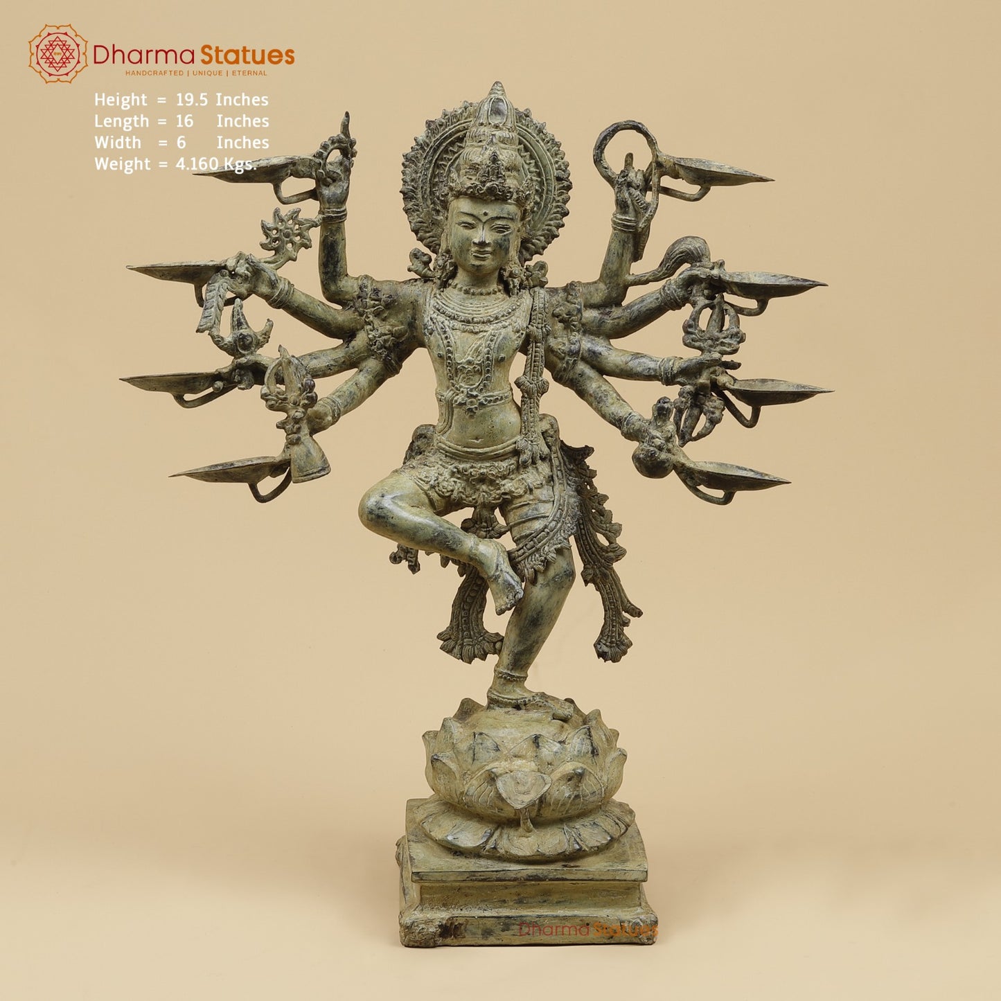 Bronze Dancing Krishna Holding 9 Diya Fine, Natural Patina 20” Origin- Java, Indonesia