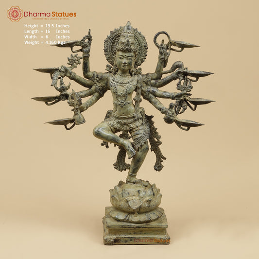 Bronze Dancing Krishna Holding 9 Diya Fine, Natural Patina 20” Origin- Java, Indonesia