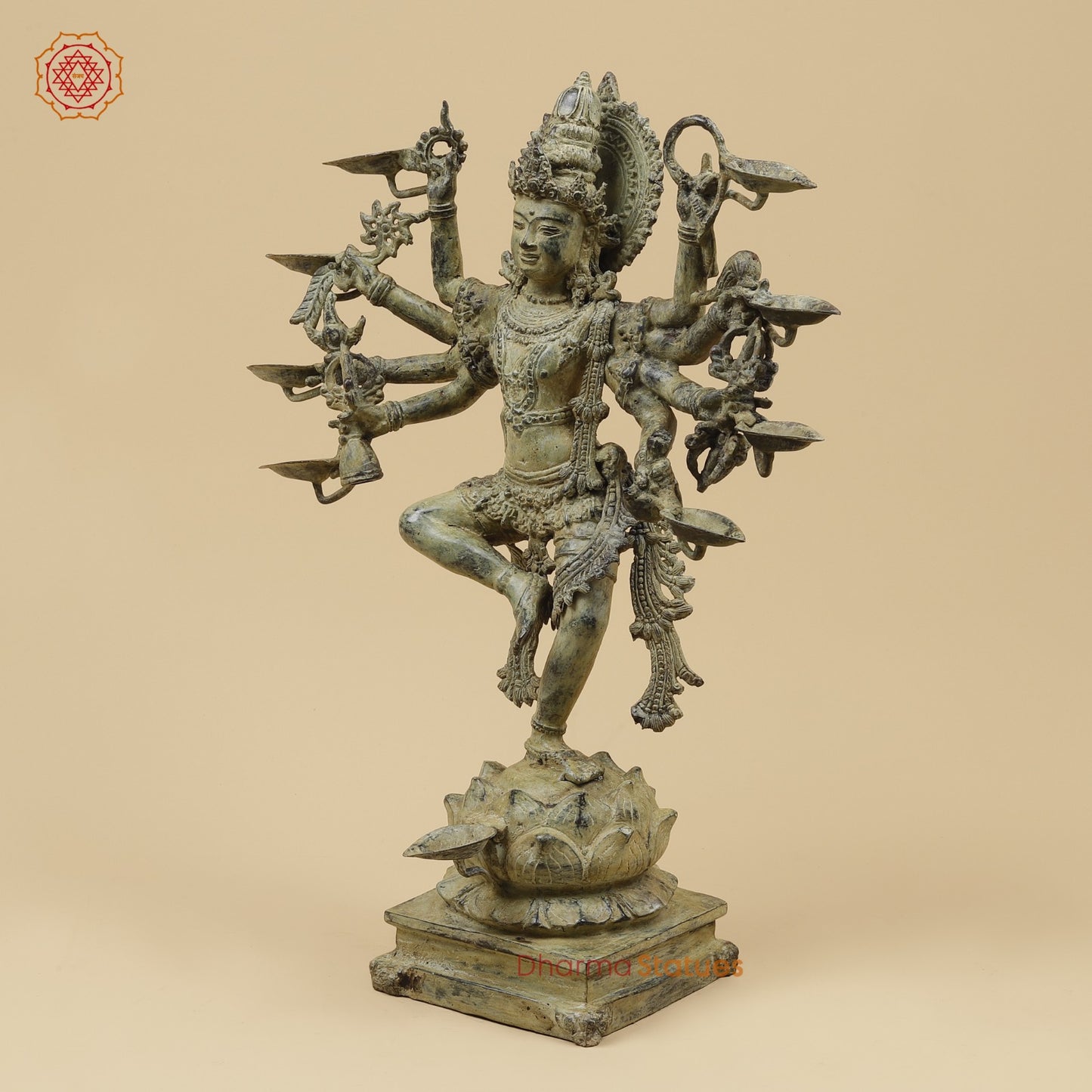 Bronze Dancing Krishna Holding 9 Diya Fine, Natural Patina 20” Origin- Java, Indonesia