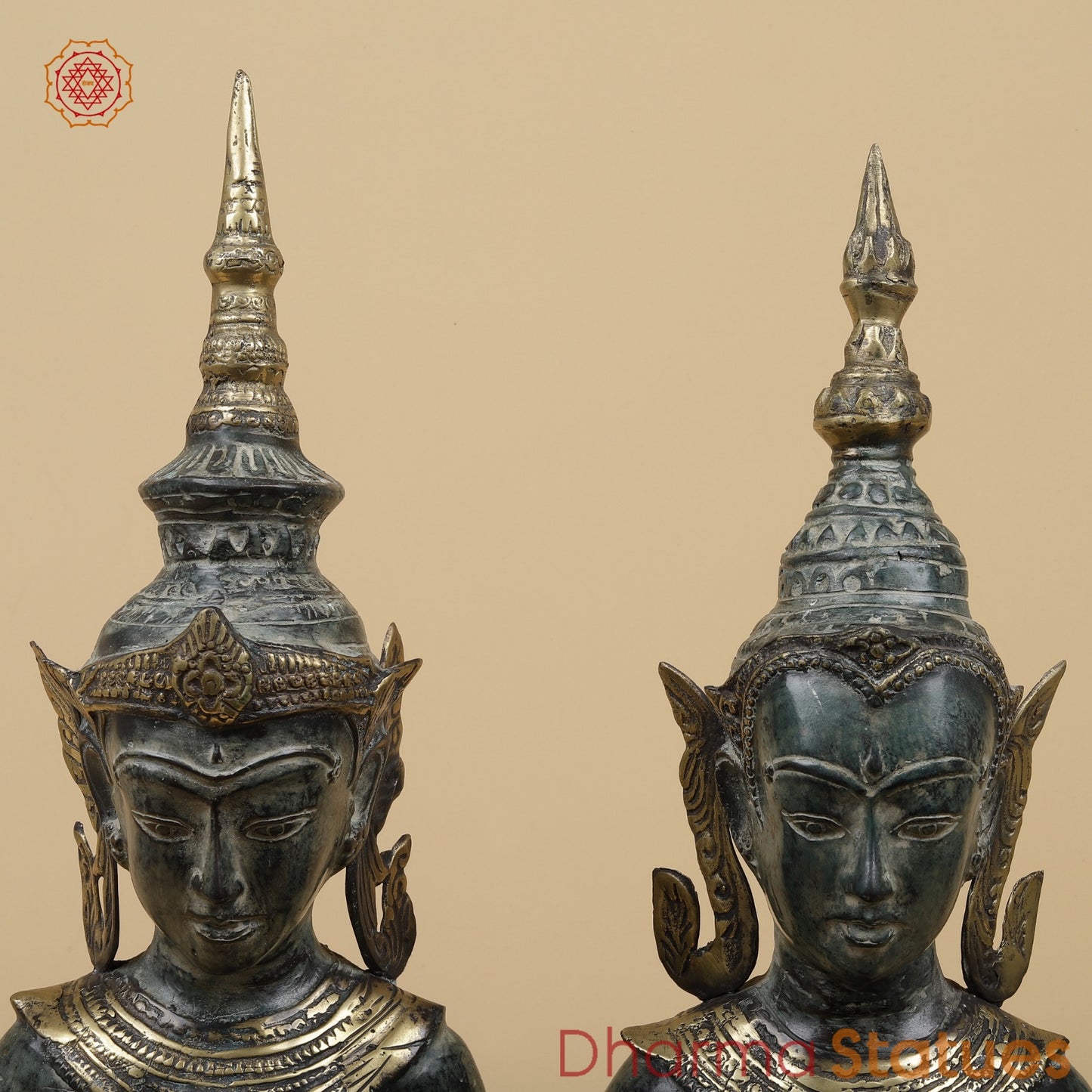 Bronze Praying Devas Kneeling Fine, Turqoise Patina Finish 22.5” Origin- Java, Indonesia.