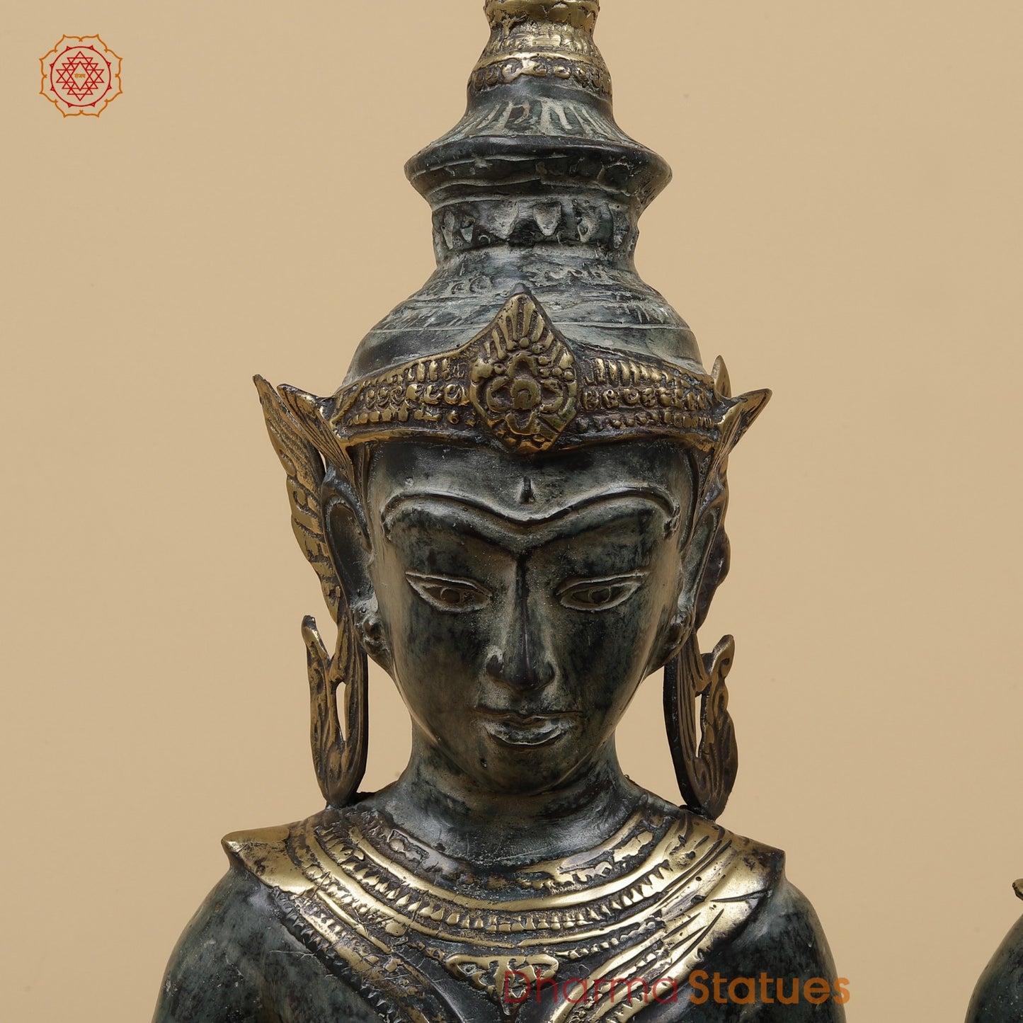Bronze Praying Devas Kneeling Fine, Turqoise Patina Finish 22.5” Origin- Java, Indonesia.