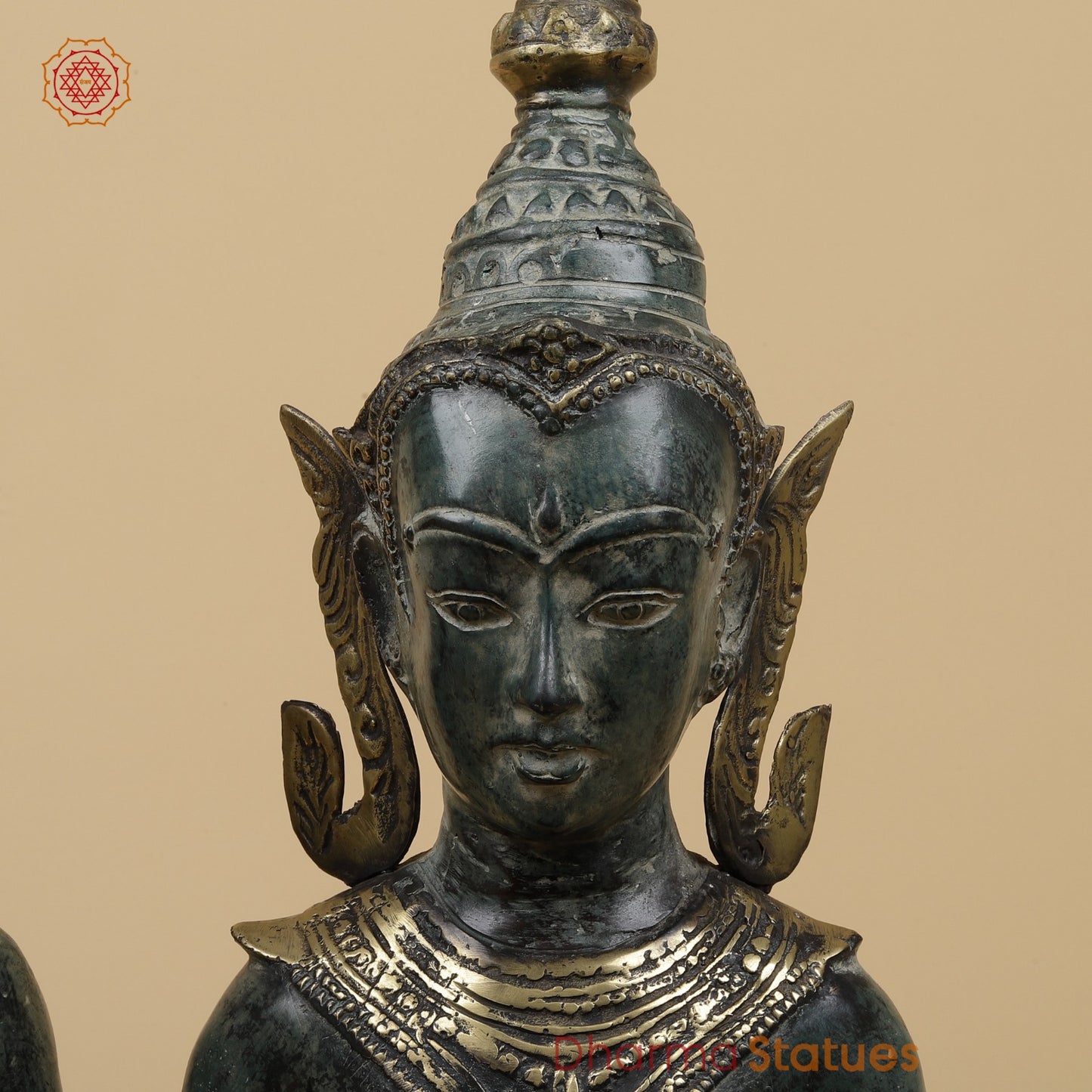 Bronze Praying Devas Kneeling Fine, Turqoise Patina Finish 22.5” Origin- Java, Indonesia.