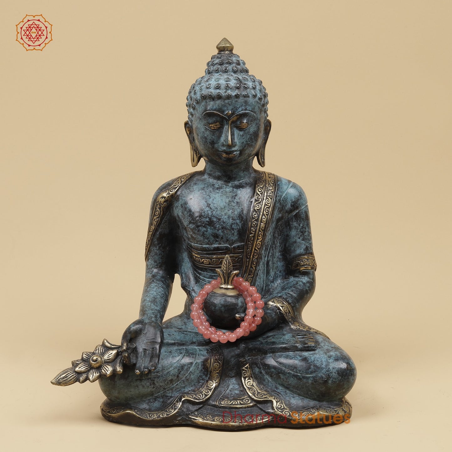 Brass Medicine Buddha Fine, Turqoise Finish 15” Origin - Java, Indonesia