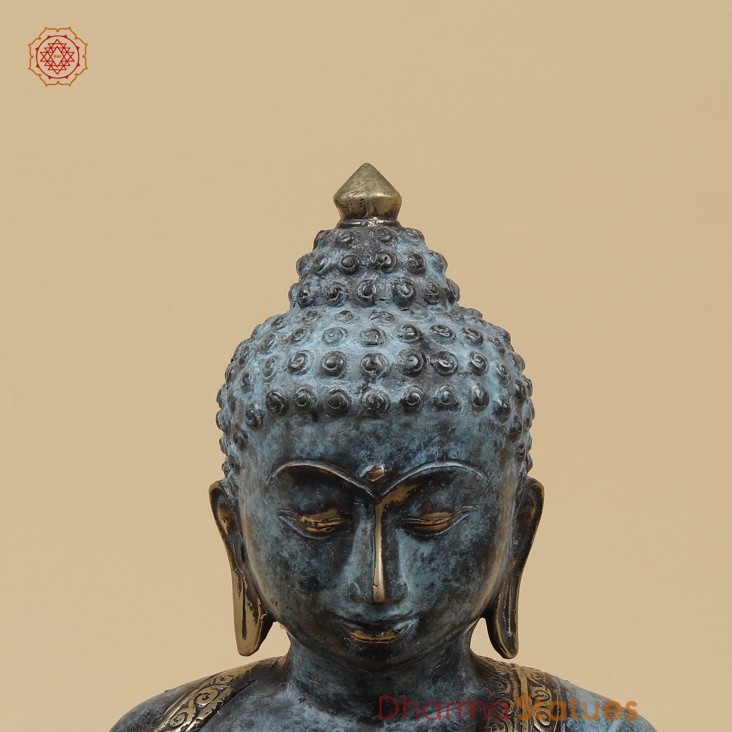 Brass Medicine Buddha Fine, Turqoise Finish 15” Origin - Java, Indonesia