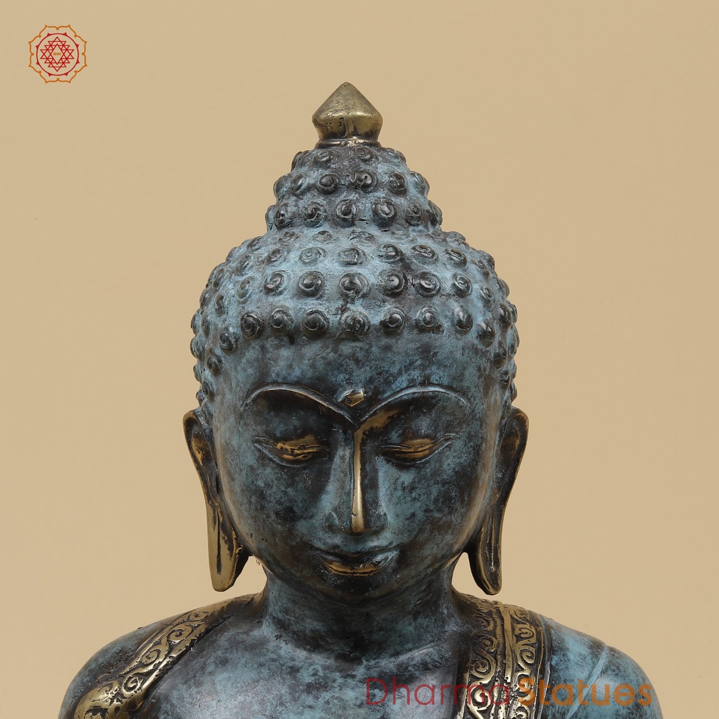 Brass Medicine Buddha Fine, Turqoise Finish 15” Origin - Java, Indonesia