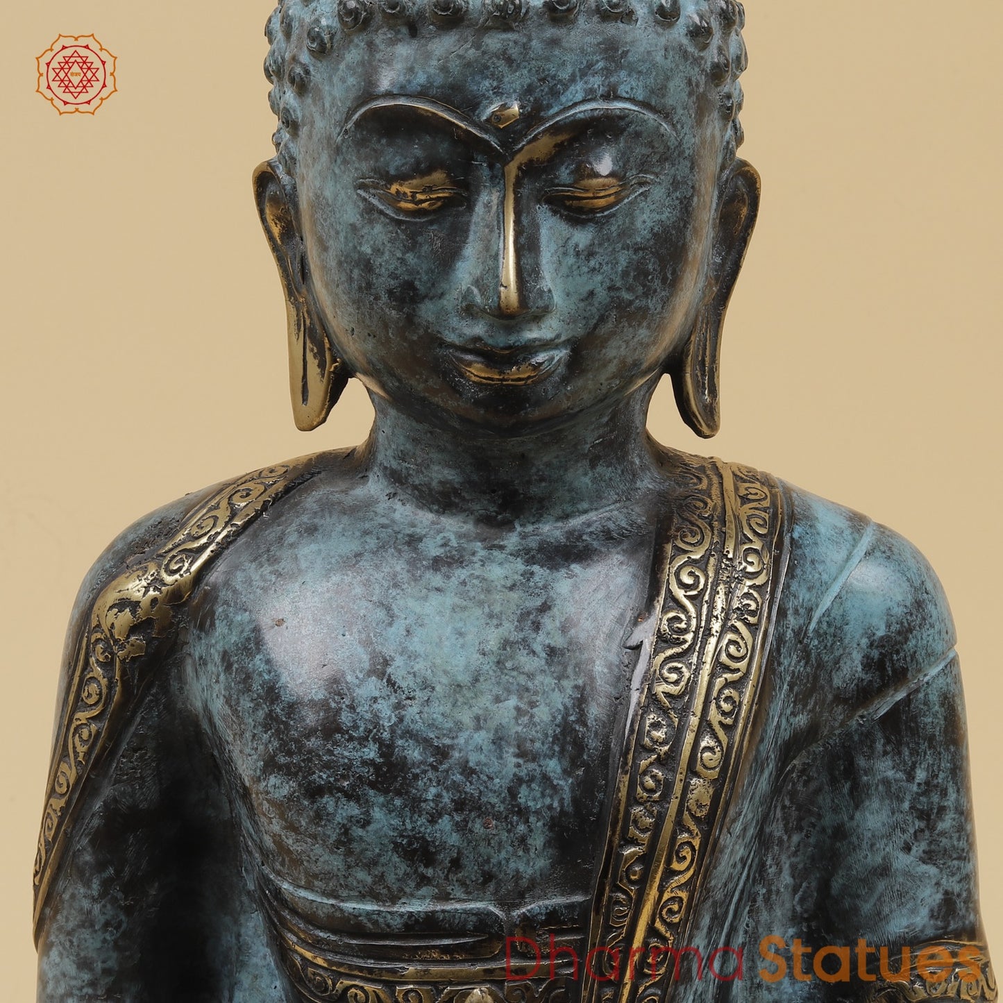 Brass Medicine Buddha Fine, Turqoise Finish 15” Origin - Java, Indonesia