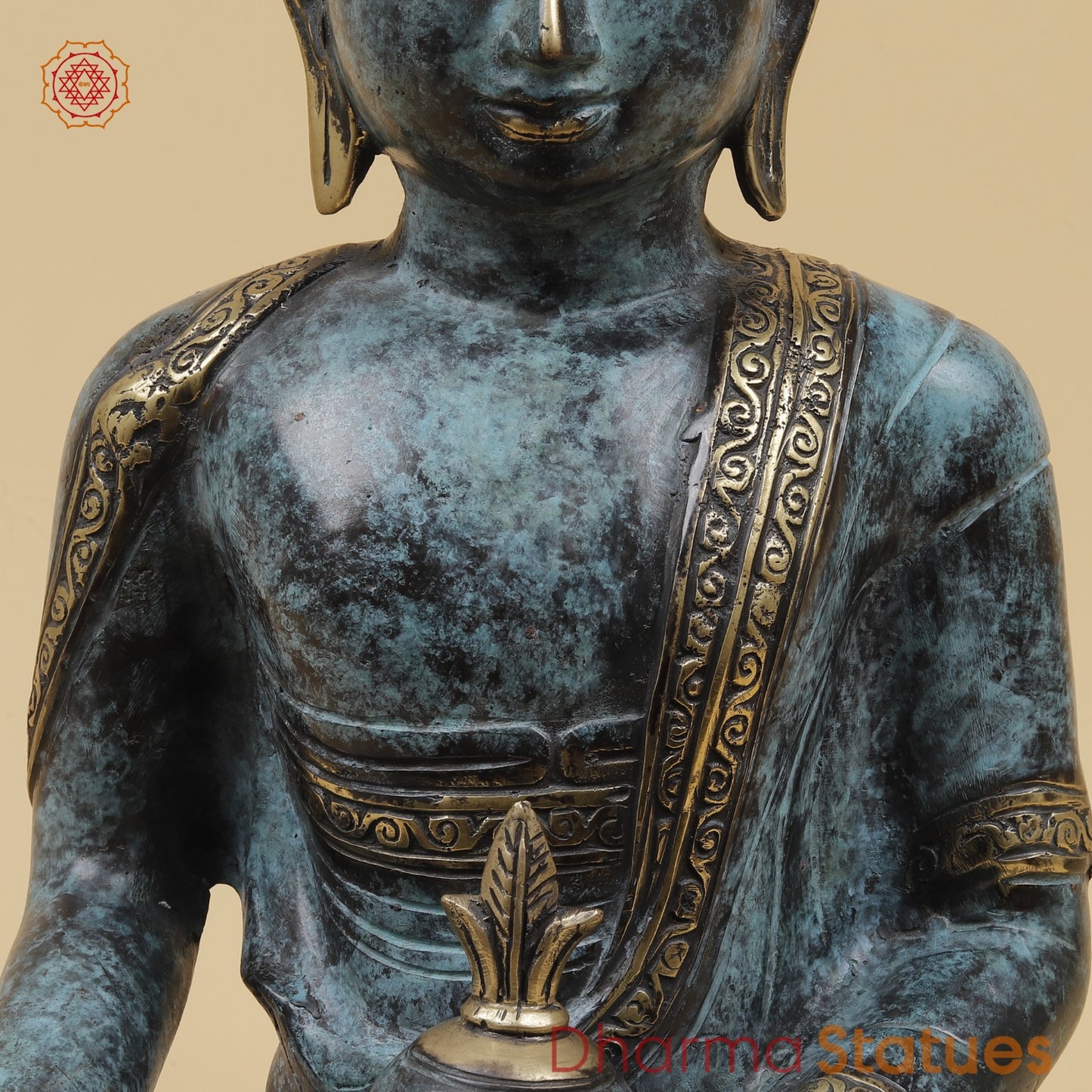 Brass Medicine Buddha Fine, Turqoise Finish 15” Origin - Java, Indonesia