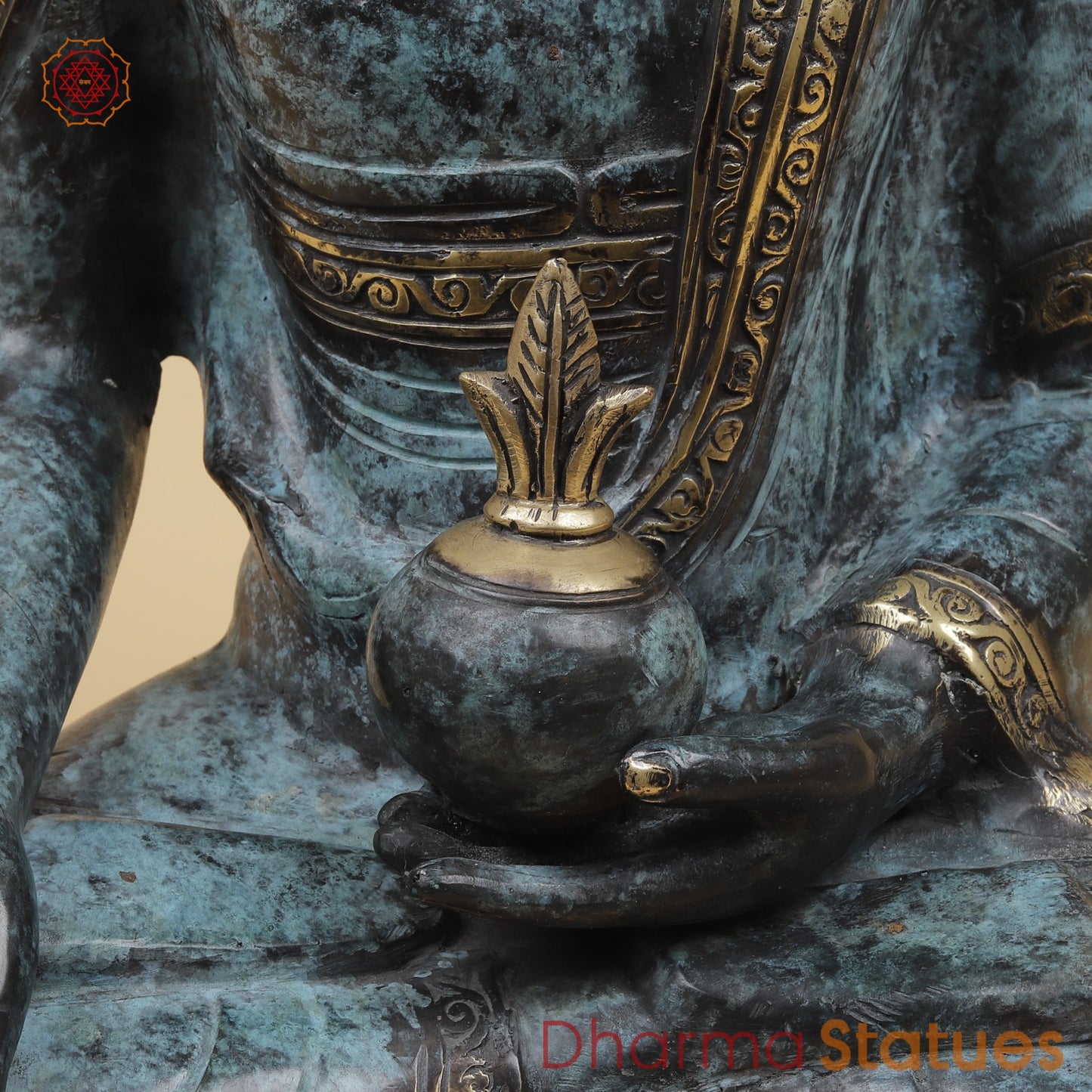 Brass Medicine Buddha Fine, Turqoise Finish 15” Origin - Java, Indonesia