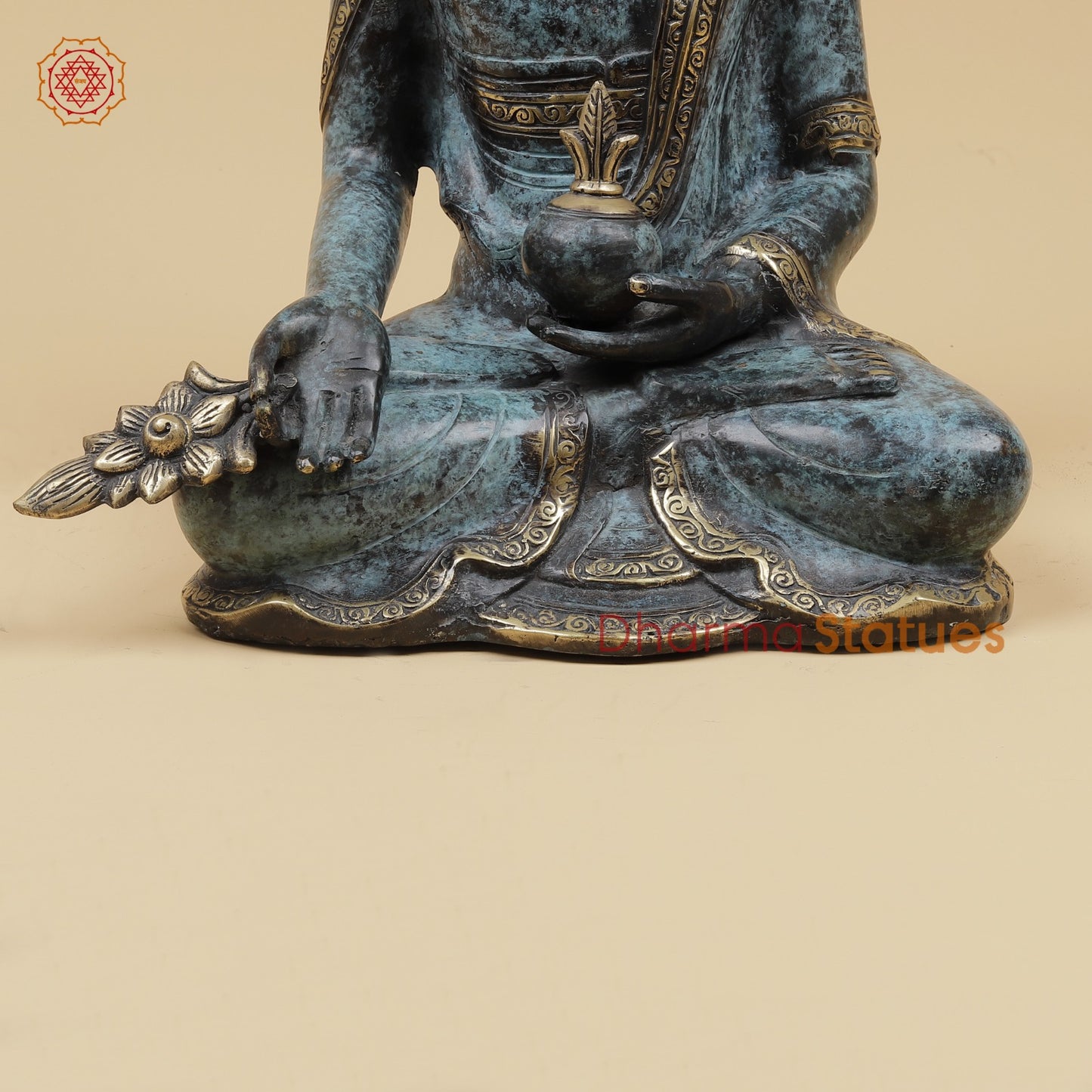 Brass Medicine Buddha Fine, Turqoise Finish 15” Origin - Java, Indonesia