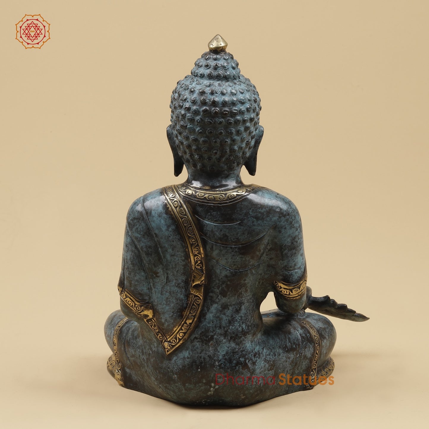 Brass Medicine Buddha Fine, Turqoise Finish 15” Origin - Java, Indonesia