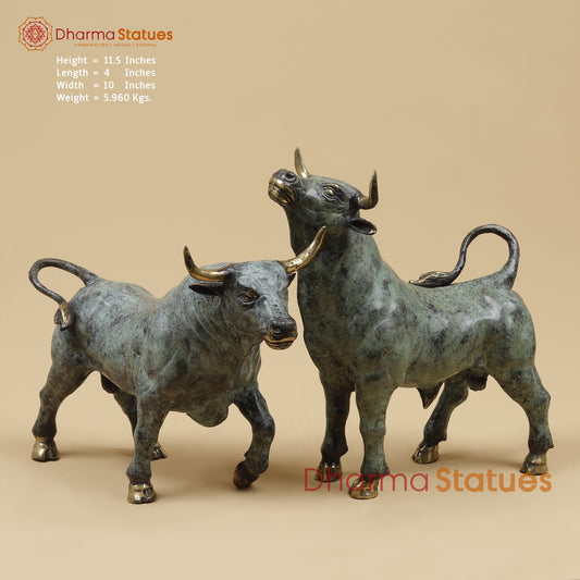 Bronze Pair Of Bulls Standing Fine, Turqoise finish 12” Origin - Java, Indonesia