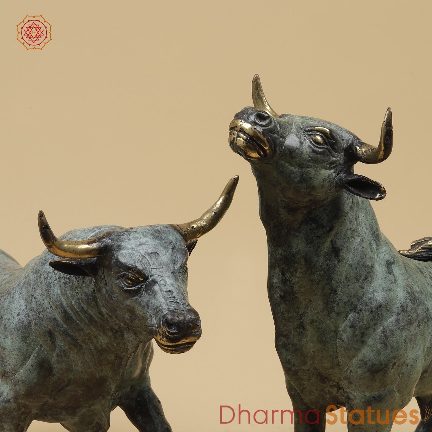 Bronze Pair Of Bulls Standing Fine, Turqoise finish 12” Origin - Java, Indonesia