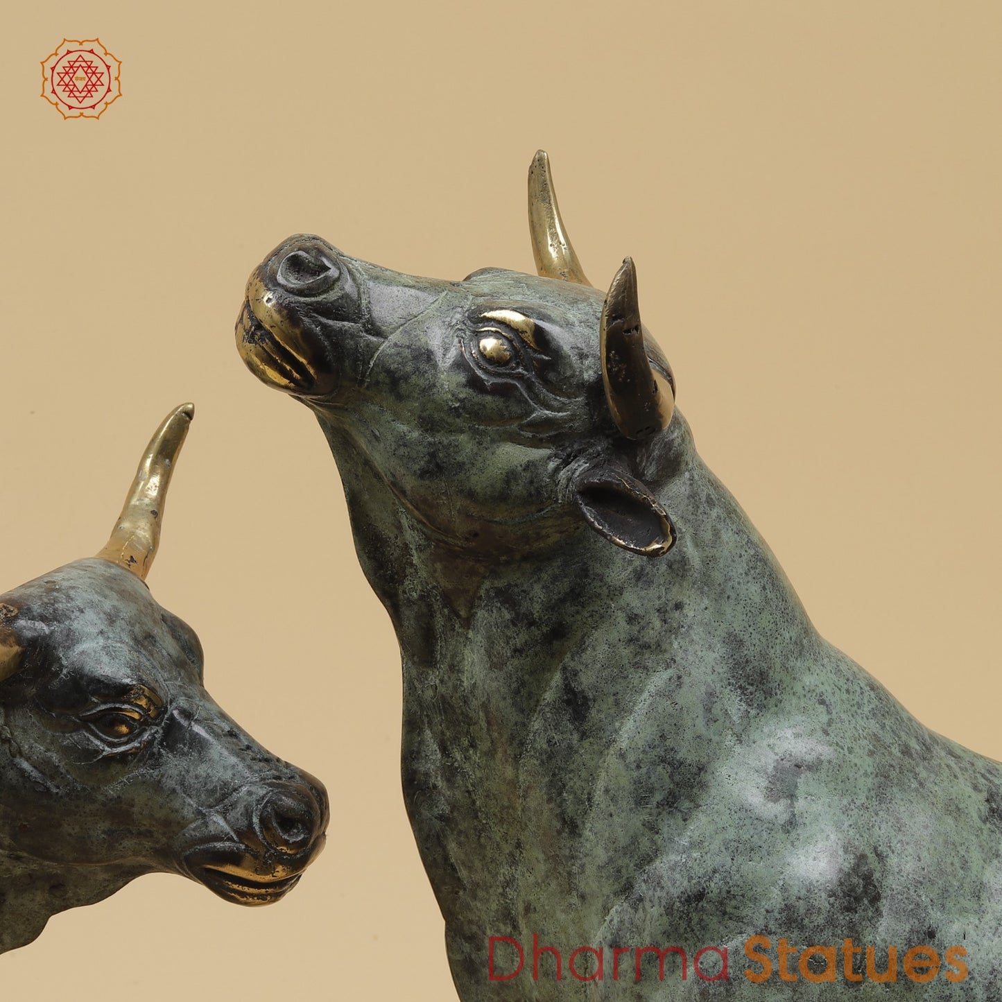 Bronze Pair Of Bulls Standing Fine, Turqoise finish 12” Origin - Java, Indonesia