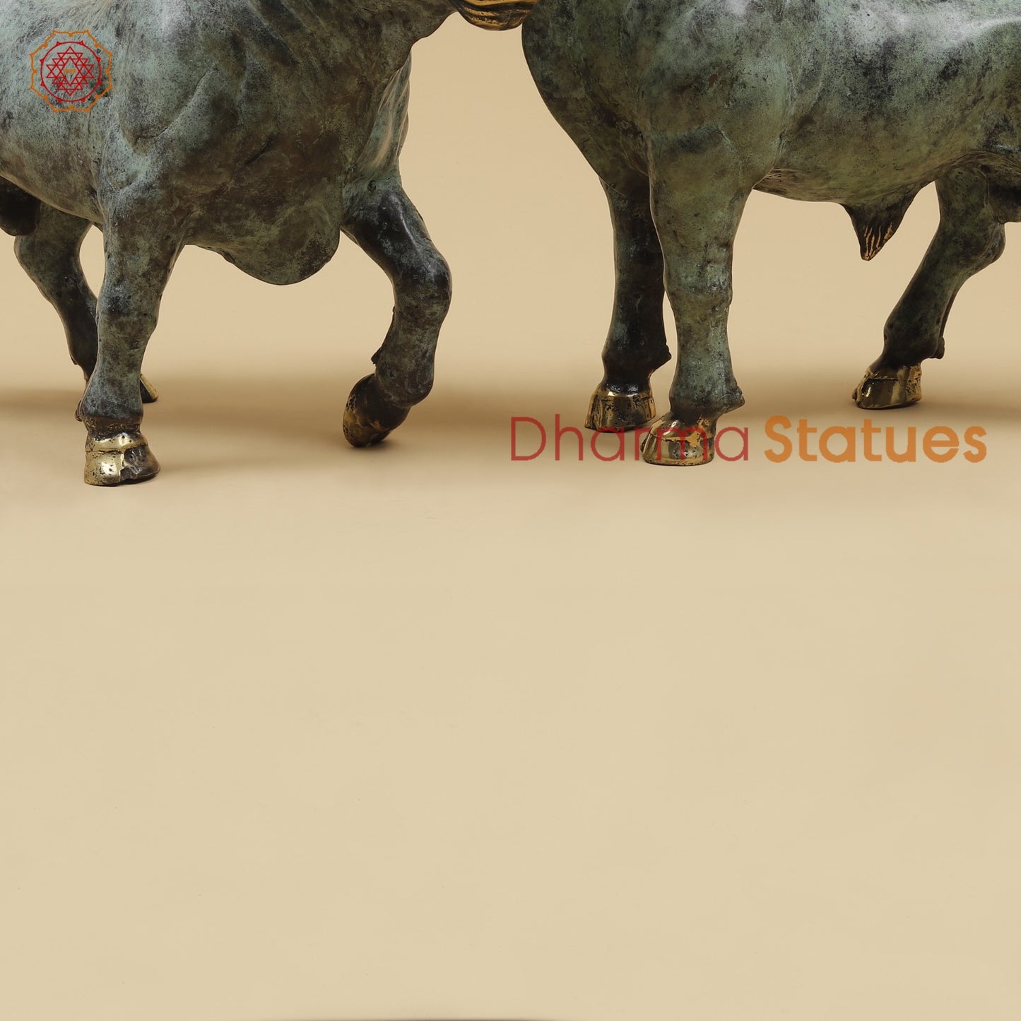 Bronze Pair Of Bulls Standing Fine, Turqoise finish 12” Origin - Java, Indonesia