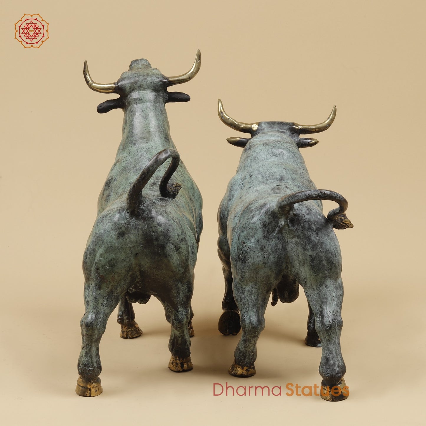 Bronze Pair Of Bulls Standing Fine, Turqoise finish 12” Origin - Java, Indonesia
