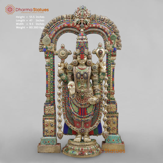 Brass Tirupati Balaji With Arch, Stone Work 56”