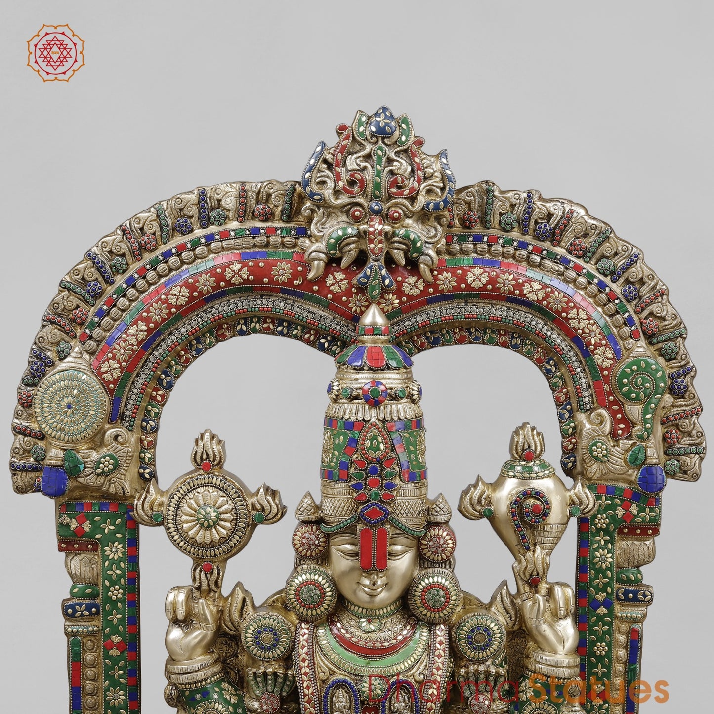 Brass Tirupati Balaji With Arch, Stone Work 56”
