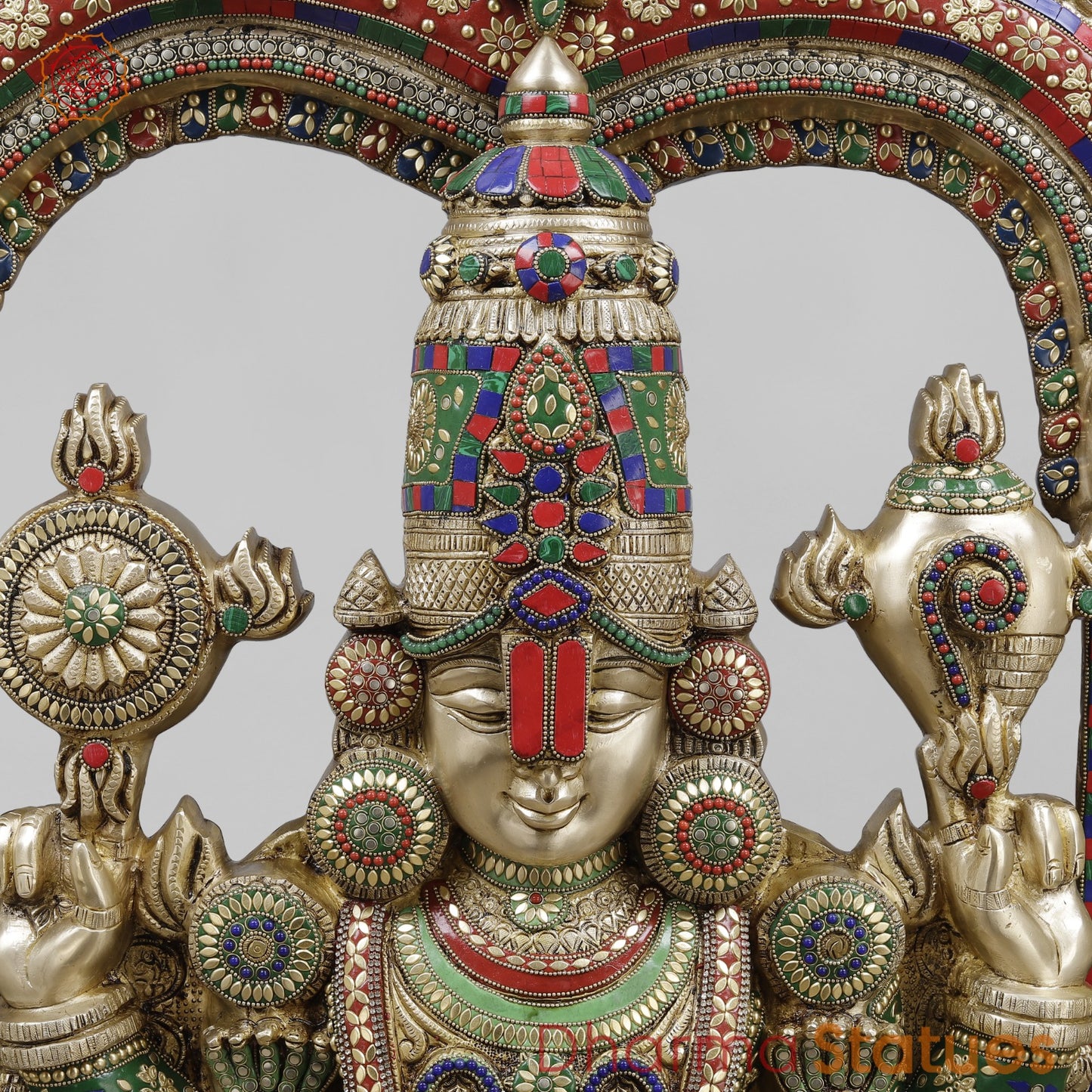 Brass Tirupati Balaji With Arch, Stone Work 56”