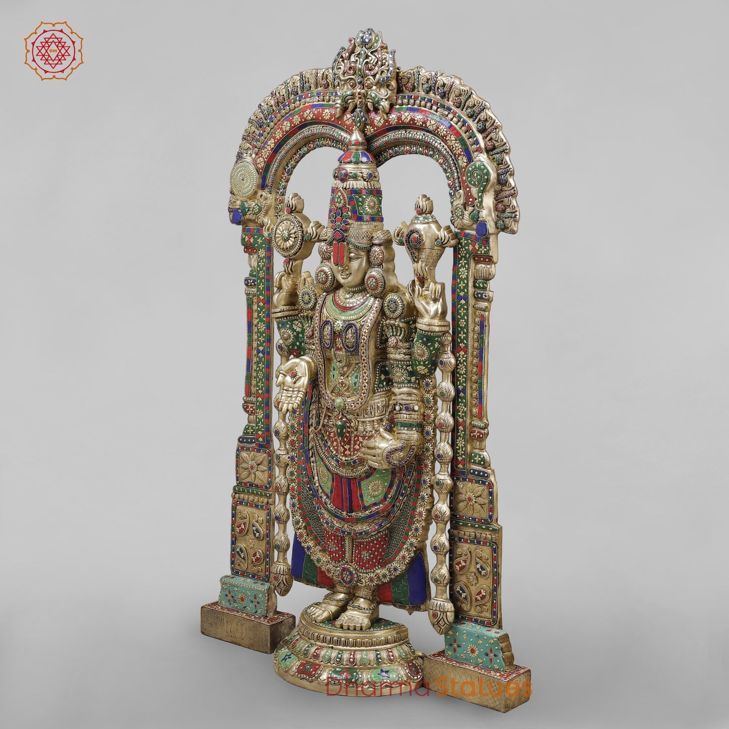 Brass Tirupati Balaji With Arch, Stone Work 56”