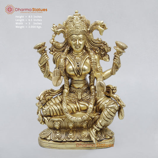 Brass Lakshmi Seated Fine, Golden Finish 8.5”