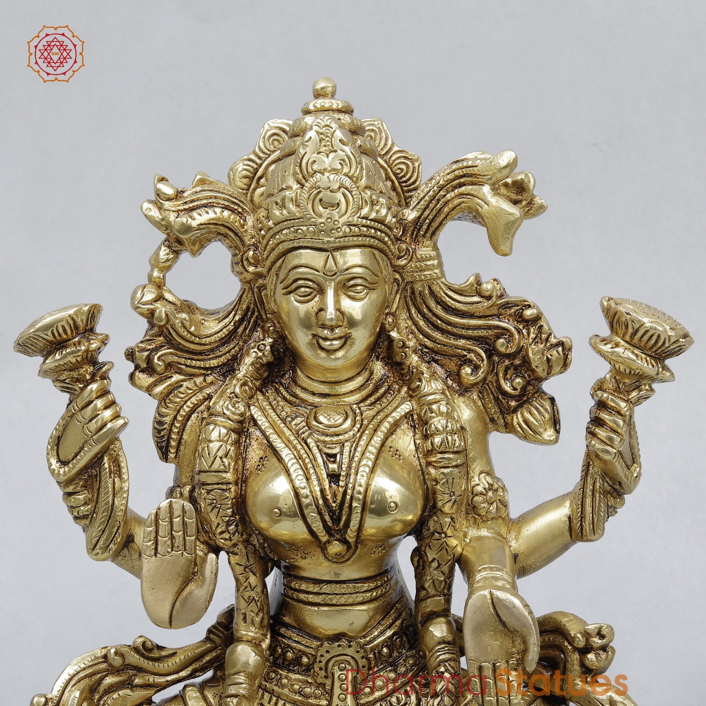 Brass Lakshmi Seated Fine, Golden Finish 8.5”