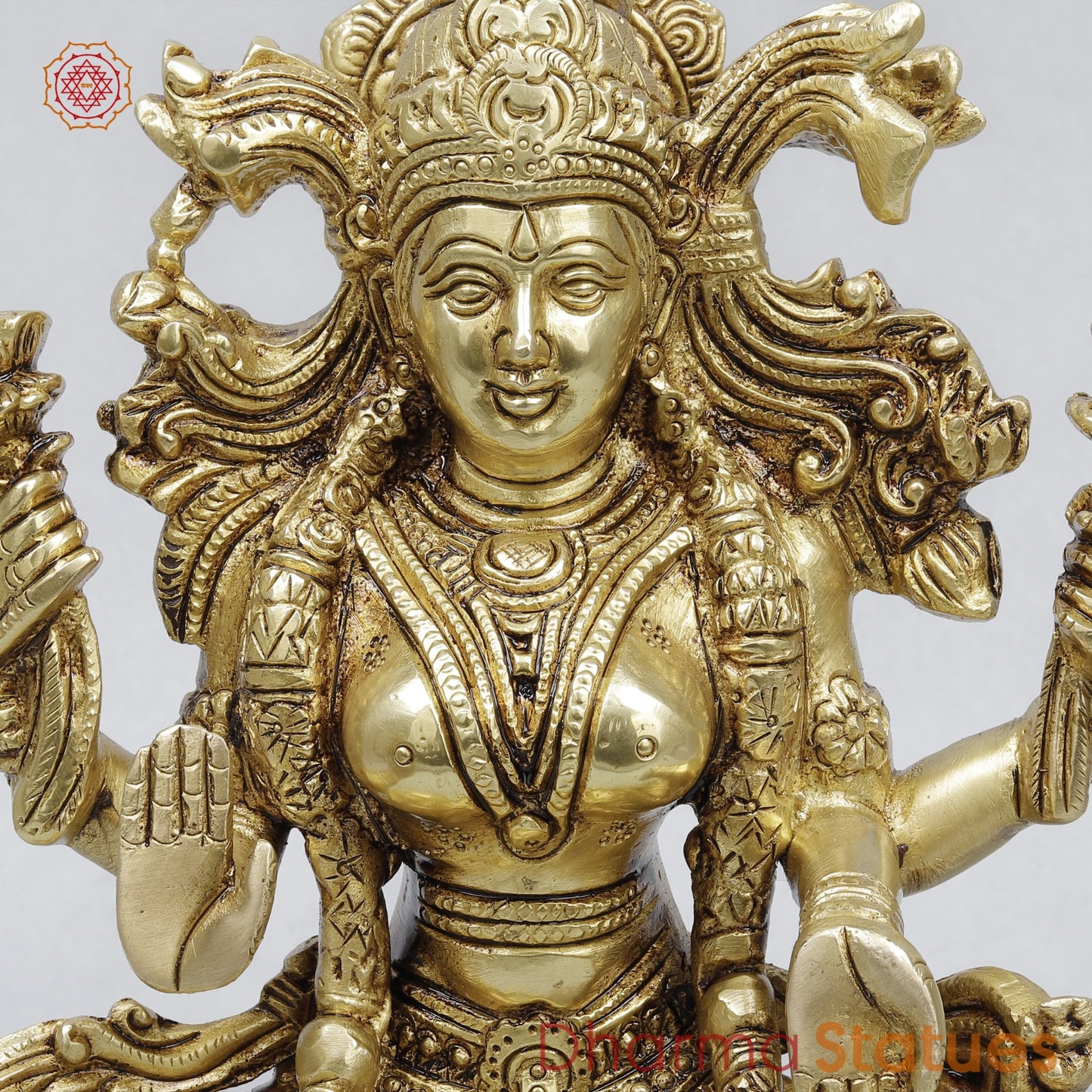 Brass Lakshmi Seated Fine, Golden Finish 8.5”