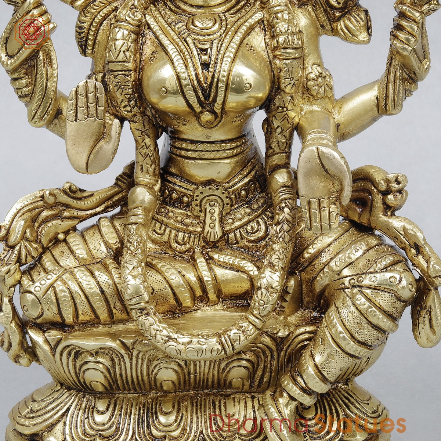 Brass Lakshmi Seated Fine, Golden Finish 8.5”