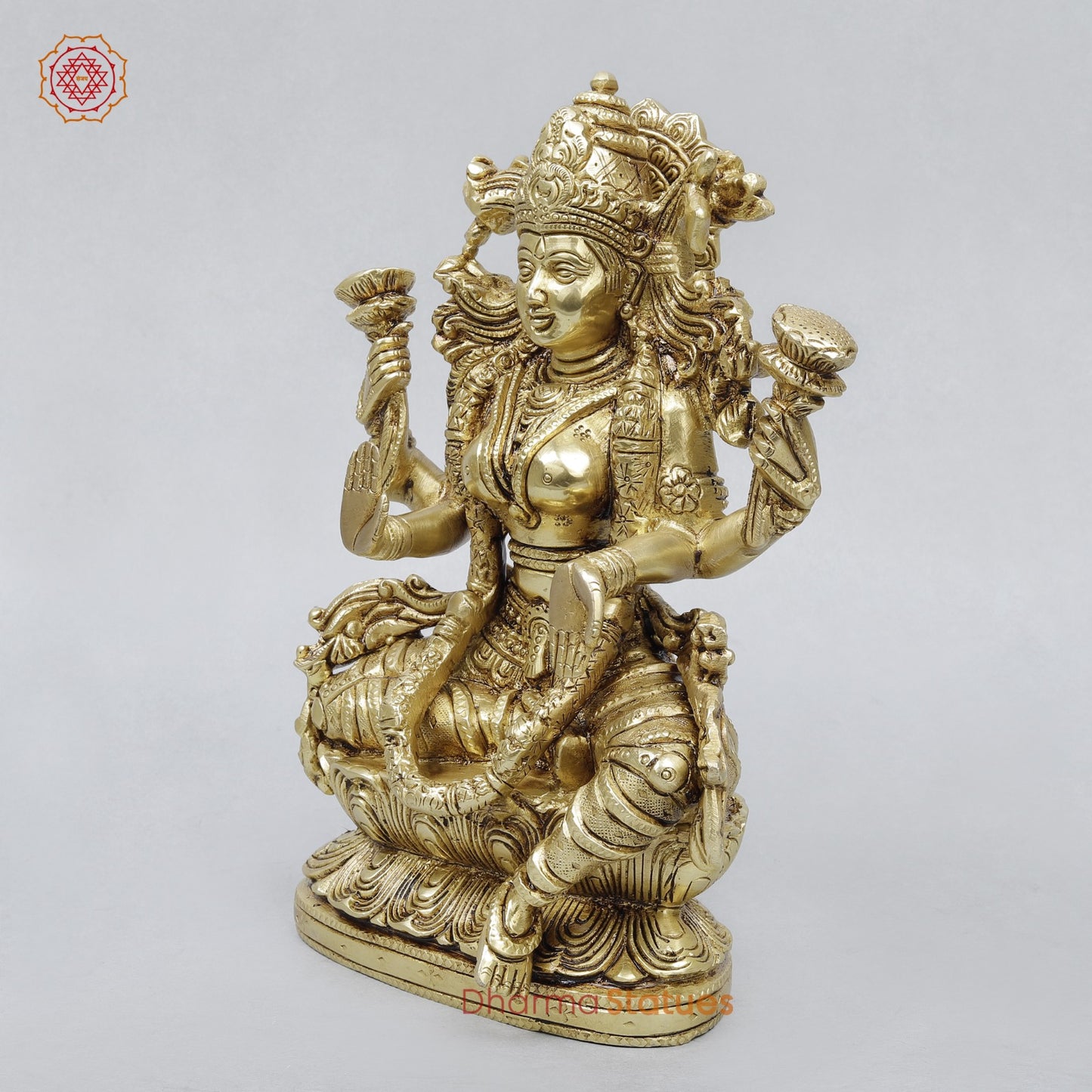 Brass Lakshmi Seated Fine, Golden Finish 8.5”