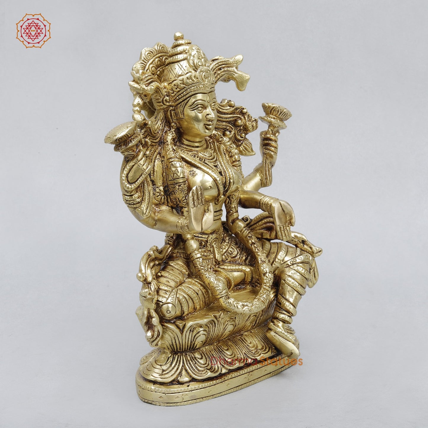 Brass Lakshmi Seated Fine, Golden Finish 8.5”