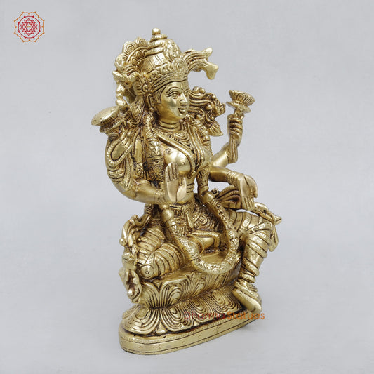 Brass Lakshmi Seated Fine, Golden Finish 8.5”