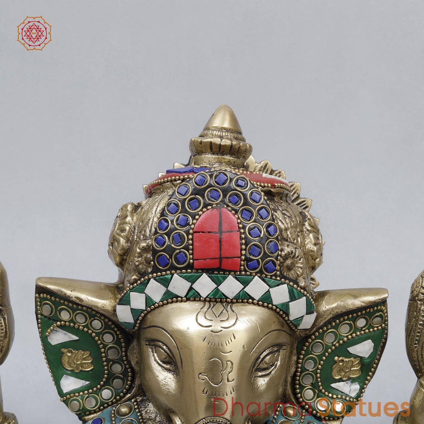Brass Ganesh Saeted with Long ears Fine, Stone work 8.5
